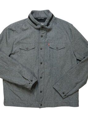 Levi's Soft Shell Trucker Jacket Heather Gray Fleece Lined Water Resistant